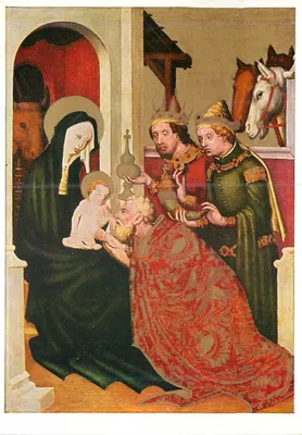 Adoração dos Magos — Meister der Darbringungen, cerca de 1430 — Kunstverlag Wien, n° 3896