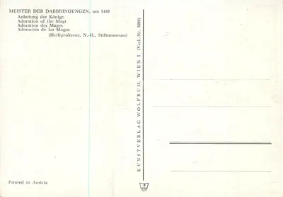 Adoração dos Magos — Meister der Darbringungen, cerca de 1430 — Kunstverlag Wien, n° 3896 — Verso