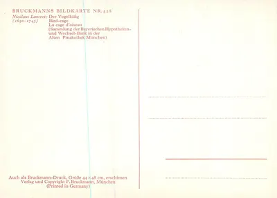 Nicolaus Lancret — Klatka dla ptaków — F. Bruckmann, München — Rewers
