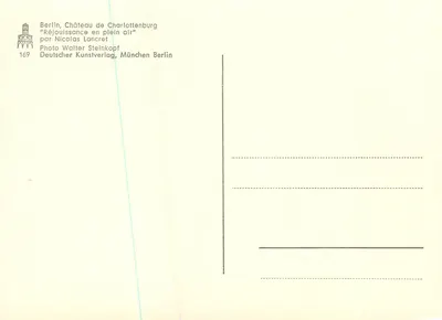 Berlin, Zamek Charlottenburg — "Radość na zewnątrz" autorstwa Nicolas Lancret — fotografia Walter Steinkopf, nr 169 — Rewers