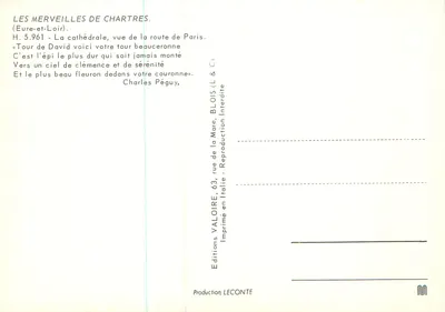 Chartres — Katedra widziana z drogi z Paryża — Éditions Valoire — Rewers