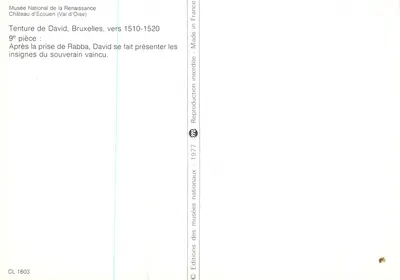 Tentura de David — Após a tomada de Rabba, David é apresentado aos emblemas do soberano derrotado — Éditions des musées nationaux, 1977 — Verso