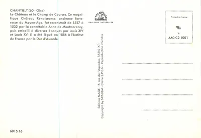 Chantilly (60) - Castelo da Renascença e Campo de Corridas — Éditions SPADEM — Verso