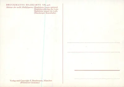 Magdalena tocando luto — obra da Hamburger Kunsthalle — edição Bruckmanns Bildkarte n°496 — Verso