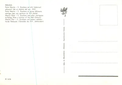 Porta Marzia - S. Ercolano i inne przyległe budynki — według malowidła z XVI wieku — Wydawnictwo N. Pellegrini, seria PE 14/26 — Rewers