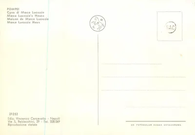 Pompeia — Casa de Marco Lucrezio — Ediz. Vincenzo Carcavallo — Verso