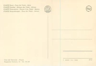Pompéia - Casa dos Vettii - Atrium — P. Marzari S.R.L. Schio, n° 832 — Verso