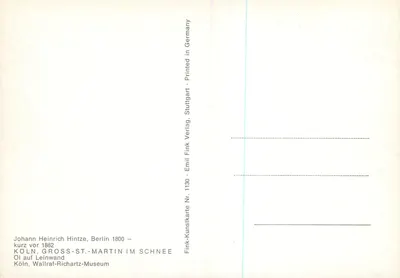 Köln - Gross-St.-Martin w śniegu — Johann Heinrich Hintze, Berlin 1800 — Fink-Kunstkarte Nr. 1130 — Rewers