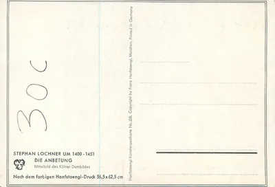 Stephan Lochner — A Virgem com o Menino cercada por reis magos — editor Franz Hanfstaengl, n°208 — Verso