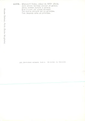 Drie jonge vrouwen voor een prins — Indisch manuscript, begin van de 18e eeuw — Moghoolse school — Edities Nomis, Parijs — Achterkant