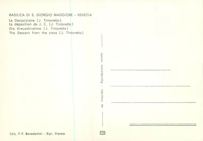A Deposição de J. Tintoretto — Basílica de S. Giorgio Maggiore, Veneza — Edição P.P. Benedettini — Verso