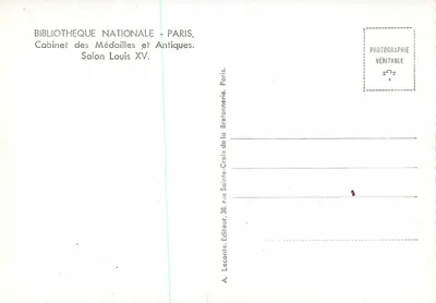 Salon Louis XV — Biblioteka Narodowa — Kabinety Medali i Antyków — A. Leconte, Wydawca, Paryż. — Rewers