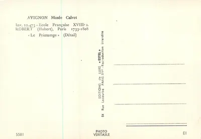 Avignon, Muzeum Calvet — szczegół dzieła «Wiosna» autorstwa Roberta (Huberta) — Wydawnictwo Lecourbe — Rewers