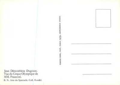 Circo Olímpico dos M.M. Franconi — Vista com várias cenas de domador de falcões — Jean Démosthène Dugourc, 1979 — Verso
