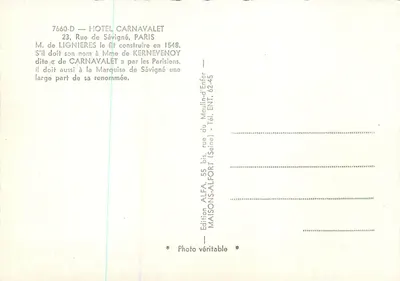 Hôtel Carnavalet — Paris — Edição ALFA — Verso