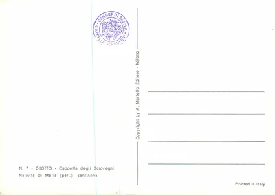 Natividade de Maria (part.) - Santa Ana — Giotto — Capela dos Scrovegni, Pádua — Editor A. Martello, Milão — Verso