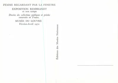 Vrouw die uit het raam kijkt — Tentoonstelling Rembrandt en zijn tijd — Uitgaven van de Nationale Musea, Februari-April 1970 — Achterkant