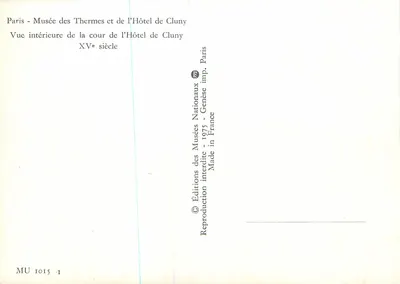 Cour da Hôtel de Cluny — Museu dos Termas e do Hôtel de Cluny — Éditions des Musées Nationaux — Verso