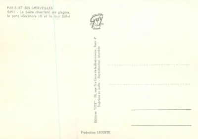 Paryż - Widok Seiny z lodami, most Alexandre III i wieża Eiffla — Guy, n° 5691 — Rewers