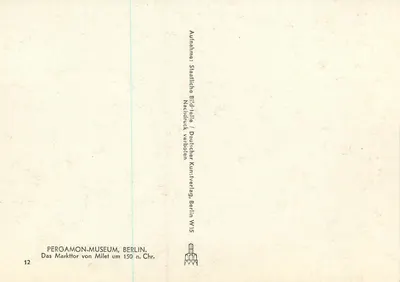 Porta do Mercado de Mileto — Museu Pergamon, Berlim — Edição do Deutscher Kunstverlag Berlin W35 — Verso