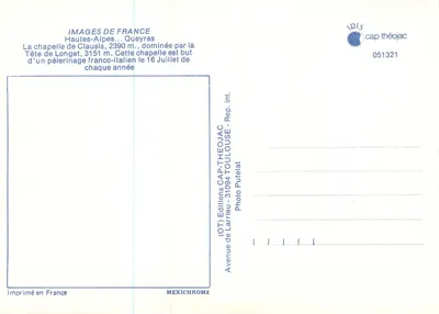 Cappella di Clausis — Alte Alpi... Queyras — Edizioni CAP-THÉOJAC — Verso