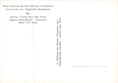 Prato decorativo berbere — motivos geométricos e animais — Museu Nacional de Artes Africanas e Oceanicas, Argélia — Verso