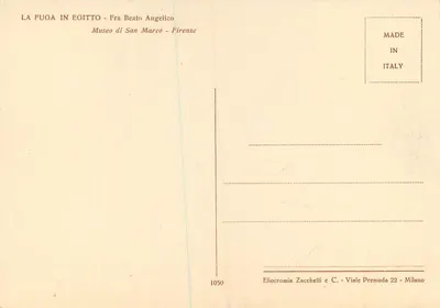 A Fuga para o Egito — Fra Beato Angelico — Editor Eliocromia Zacchetti C. n°1050 — Verso