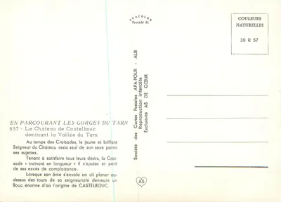 Gorges do Tarn — Castelo de Castelbouc — Sociedade das Cartas Postais APA-POUX - ALBI — Verso