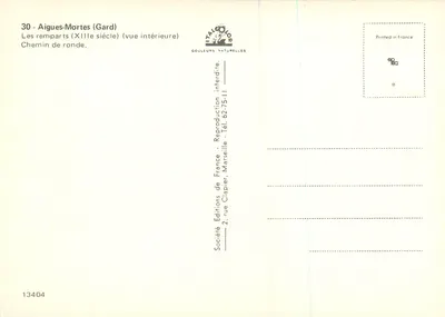 Aigues-Mortes (Gard) — Os muros (século XIII) (vista interior) — Sociedade Éditions de France, n° 13404 — Verso
