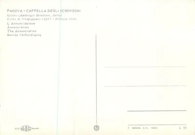 Padoue - Capella degli Scrovegni — Annonciation par Giotto (Ambrogio Bondone, dit) — Colle di Vespignano 1267? - Florence 1336 — Verso