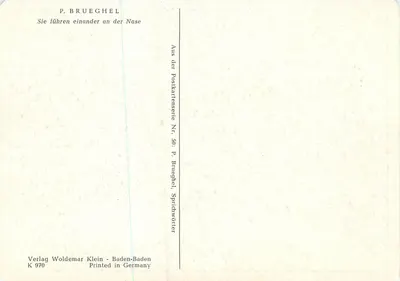 Due uomini che si tengono per il naso — P. Brueghel — serie K 970, editore Woldemar Klein — Verso