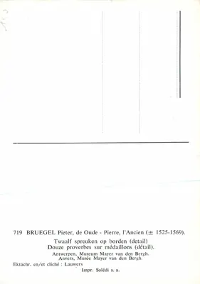 Pescador com rede — Provérbio em flamengo — Pieter Bruegel o Velho, detalhe de uma série de 12 provérbios em medalhões — Verso