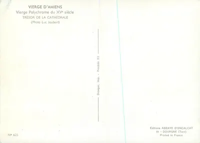 Panna Maria z Amiens — polichromowana figura z XV wieku — Éditions Abbaye d'Encalcat — Rewers