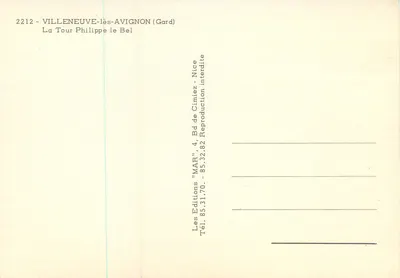 Villeneuve-lès-Avignon (Gard) — A Torre Felipe o Belo — Edições 'MAR' — Verso