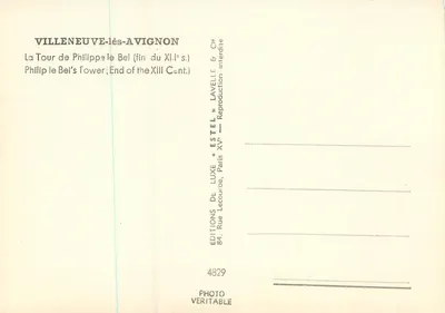 Villeneuve-lès-Avignon — A Torre de Felipe o Belo (fim do século XIII) — Éditions de Luxe Estel, Paris — Verso