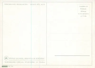 Madonna im Rosenhag — Stefan Lochner — Wiechmann-Bildkarten Nr. 194 — Rückseite