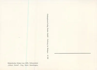 Hohenfurter Meister — 'Nascimento de Cristo' (cerca de 1450) — Christophorus-Verlag Herder GmbH, Freiburg im Breisgau, K 535 — Verso