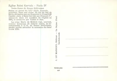 Statua Najświętszej Maryi Panny Uwolniciela — Kościół św. Gervasiusza, Paryż IV — J. Le Marigny, Wydawca — Rewers