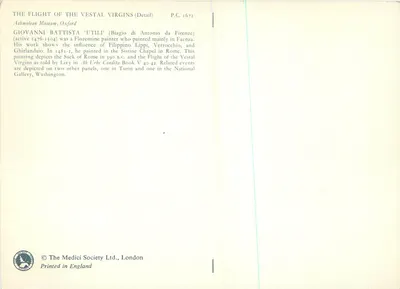 La Fuga delle Vestali — dettaglio — The Medici Society Ltd., Londra, P.C. 1672 — Verso