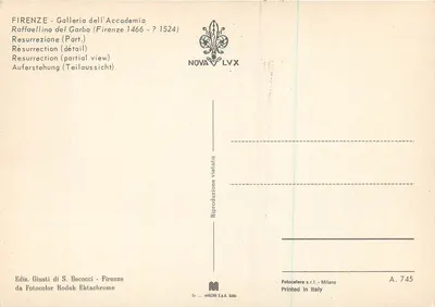 Raffaellino del Garbo — Wznowienie (szczegół) — Wyd. Giusti di S. Becocci, Florenca — Rewers