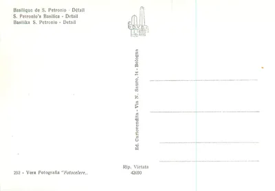 Bologna - Bazylika S. Petronio (szczegół) — szczegół fasady — Wyd. D.V.B. nr 292 — Rewers