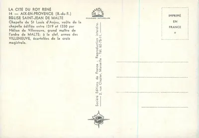 Kościół św. Jana z Malty — Aix-en-Provence — Wydawca: Francuska Spółka Francuska — Rewers