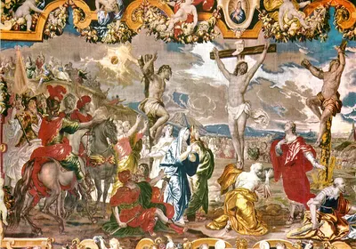 Cruzificação — Tapeçaria da basílica Santa Maria Maior — Edição CIP Bergamo
