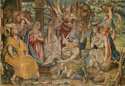 Bergame - S. Maria Maggiore — A Natividade por A. Allori (Tapeçaria florentina do século XVI, cerca de 1500) — Editor F. Mahzari S.R.L.-Schio