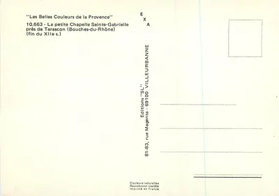 A pequena Capela Santa Gabrielle — perto de Tarascon (Bocas do Ródano) — fim do século XII — Edições 'SL' Villeurbanne — Verso