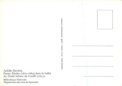 Fanny Elssler — dançarina no ballet do Diabo Cego — Achille Devéria, 1835 — Verso