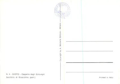Sacrificio de Josué — detalle de la capilla de los Scrovegni — editor A. Martello, Milán — Reverso