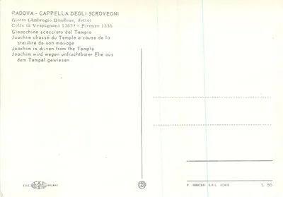 Padova — Kaplica Scrovegni — Giotto (Ambrogio Bondone, zwany) — fresk Joachima wyrzuconego z Tempła w 1336 roku — Rewers