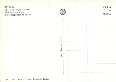 Ferrara - Palazzo del Podestà — widok z balkonu z spiralnymi kolumnami — wydawca Ed. Tabaccheria - Profum. Michelini Enrica — Rewers
