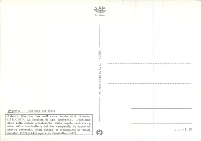 Padua - Basilika des heiligen Antonius — Verlag SAP Milano, n° 5 - L. 50 — Rückseite